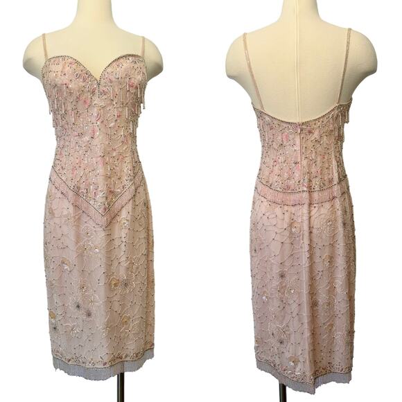 Escada Silk Fully Beaded Light Pink Slip Dress Size 38 / US 8 - Picture 1 of 12